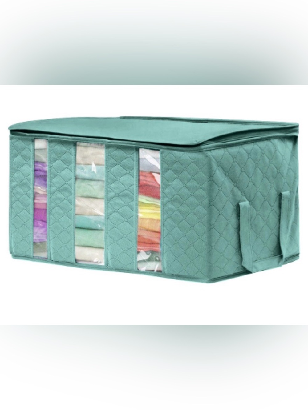 NWOT Teal Quilted Fabric Storage Box with Clear Window - Home Organizer